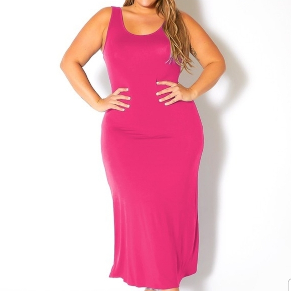 Sleeveless Maxi Dress Scoop Neck Hot Pink NWT - Picture 1 of 3